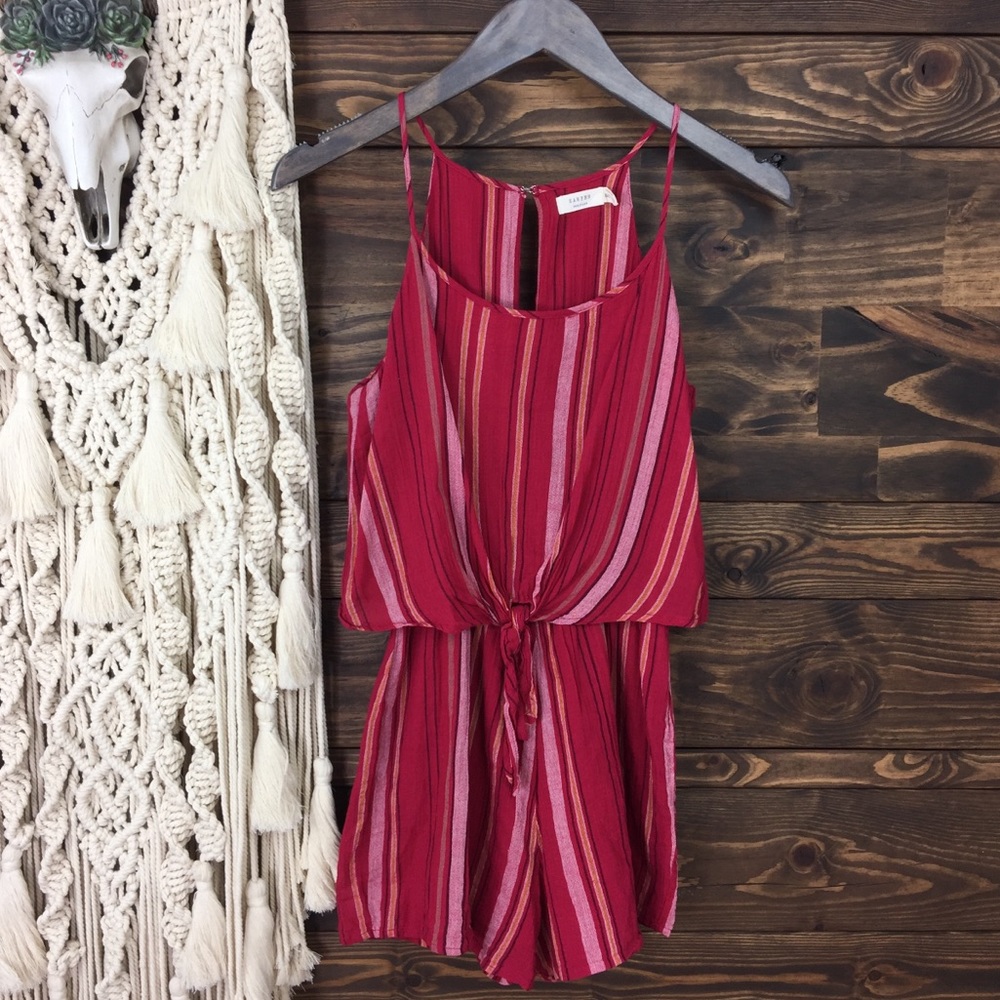 Harper Heritage | Striped Knot Tie Front Romper - Picture 5 of 6